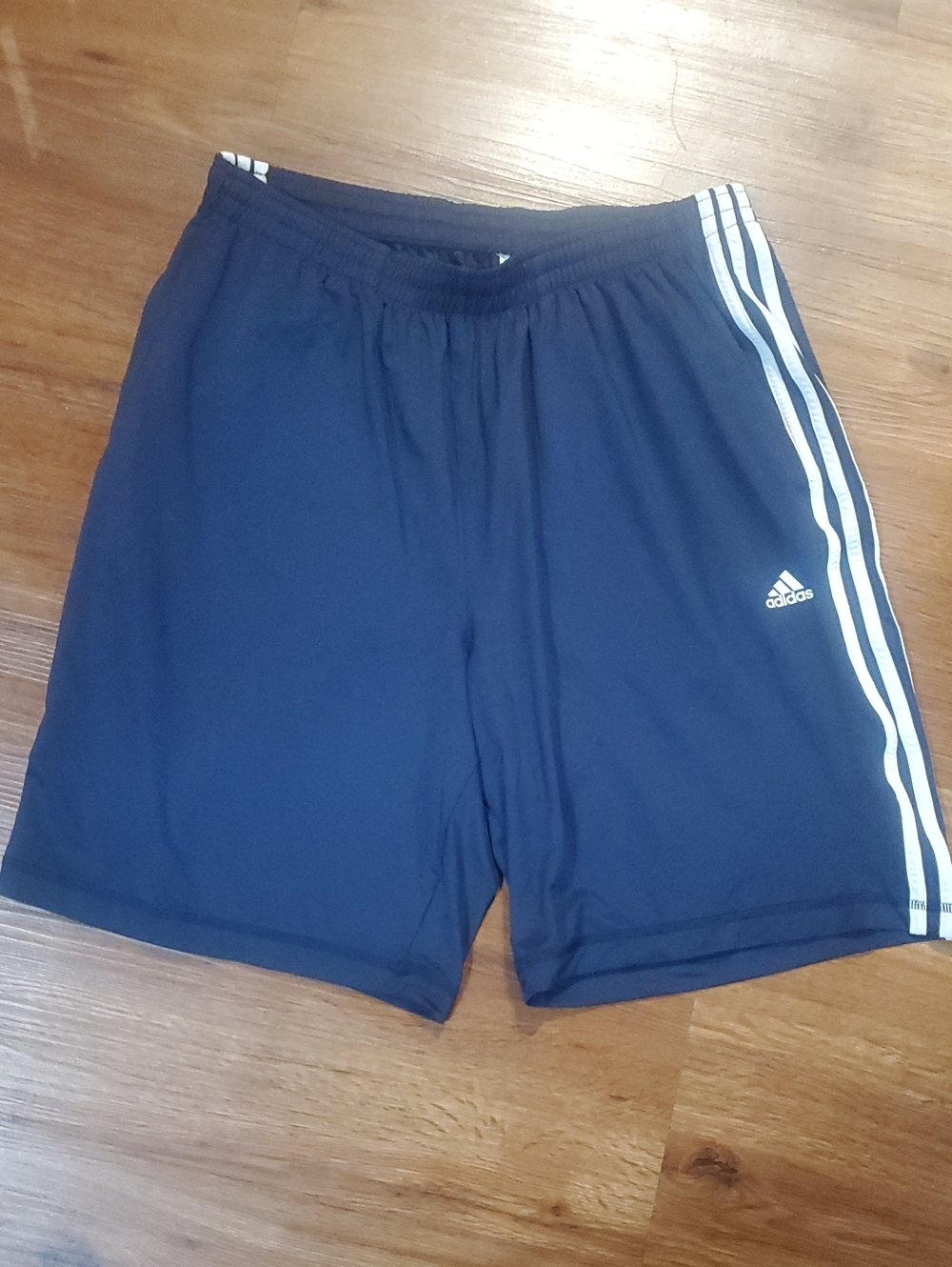 adidas Navy Blue Men's Athletic Shorts with White Three-Stripes